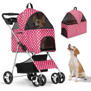 3-in-1 Foldable Pet Stroller with Detachable Carrier, Storage Basket & Cup Holders, 4-Wheel Jogger for Medium Dogs & Cats, CAAP-DGS-B78-PKD