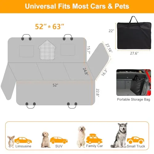 AAOVEFOX Back Seat Extender for Dogs, Dog Car Seat Cover for Back Seat Hard Bottom, Car Seat Covers for Dogs, Large Space Dog Hammock for Car, Pet Backseat Protector for Car SUV Truck, Black