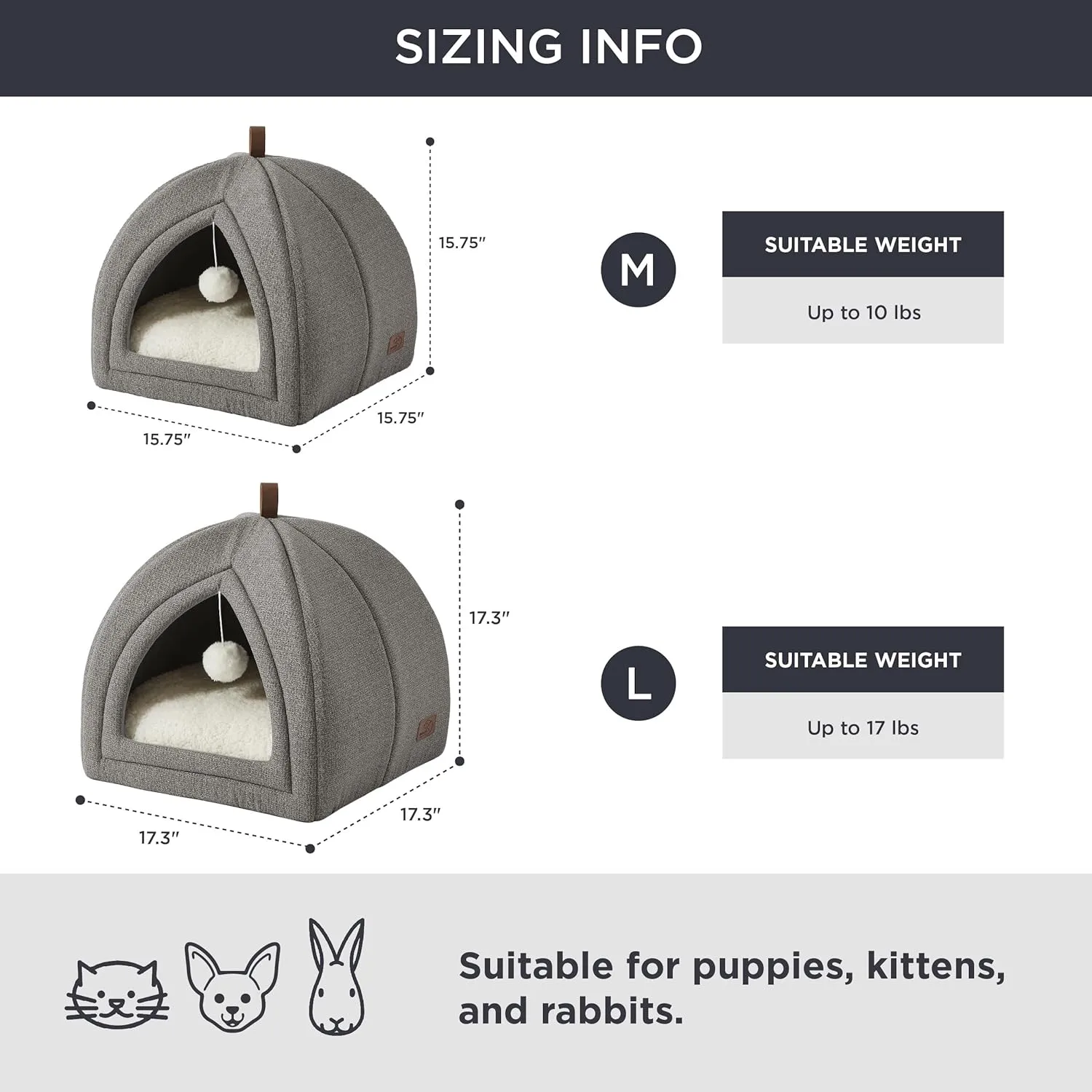 Bedsure Cat Beds for Indoor - 2 in 1 Cat Cave House Tent for Kittens and Small Pets with Removable Washable Cushioned Pillow, Foldable Kitten Hideaway with Non-Slip Bottom, Grey, 17.3 inches