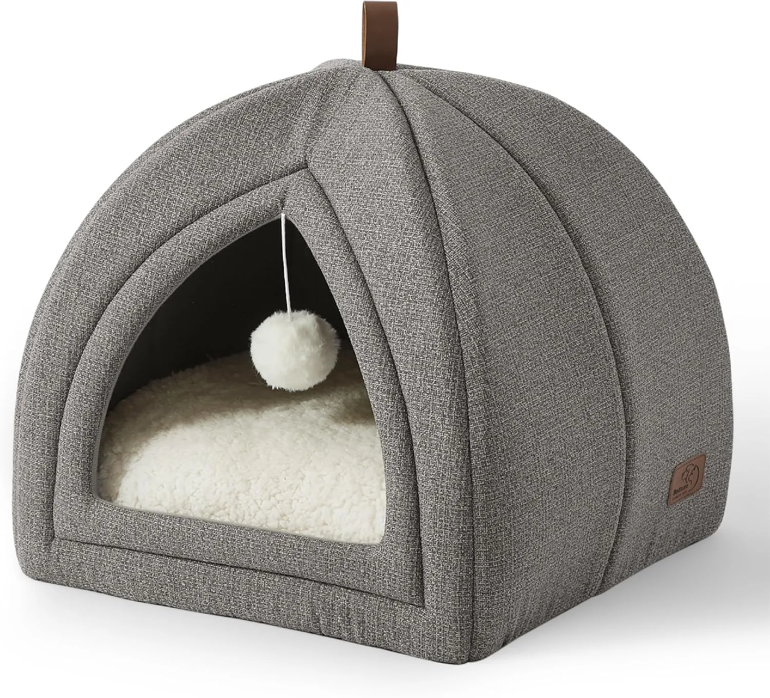 Bedsure Cat Beds for Indoor - 2 in 1 Cat Cave House Tent for Kittens and Small Pets with Removable Washable Cushioned Pillow, Foldable Kitten Hideaway with Non-Slip Bottom, Grey, 17.3 inches