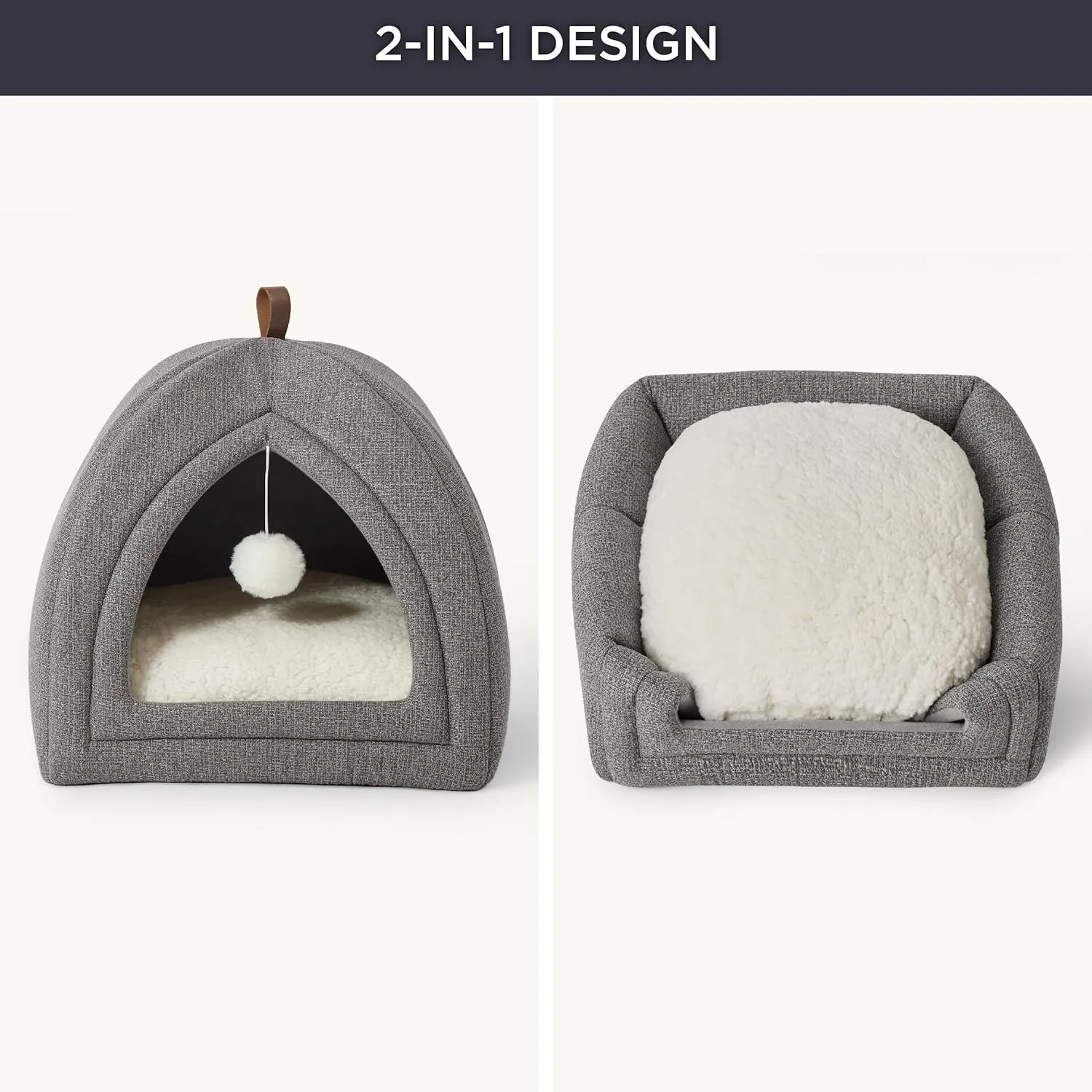 Bedsure Cat Beds for Indoor - 2 in 1 Cat Cave House Tent for Kittens and Small Pets with Removable Washable Cushioned Pillow, Foldable Kitten Hideaway with Non-Slip Bottom, Grey, 17.3 inches
