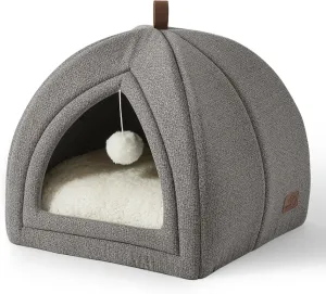 Bedsure Cat Beds for Indoor - 2 in 1 Cat Cave House Tent for Kittens and Small Pets with Removable Washable Cushioned Pillow, Foldable Kitten Hideaway with Non-Slip Bottom, Grey, 17.3 inches