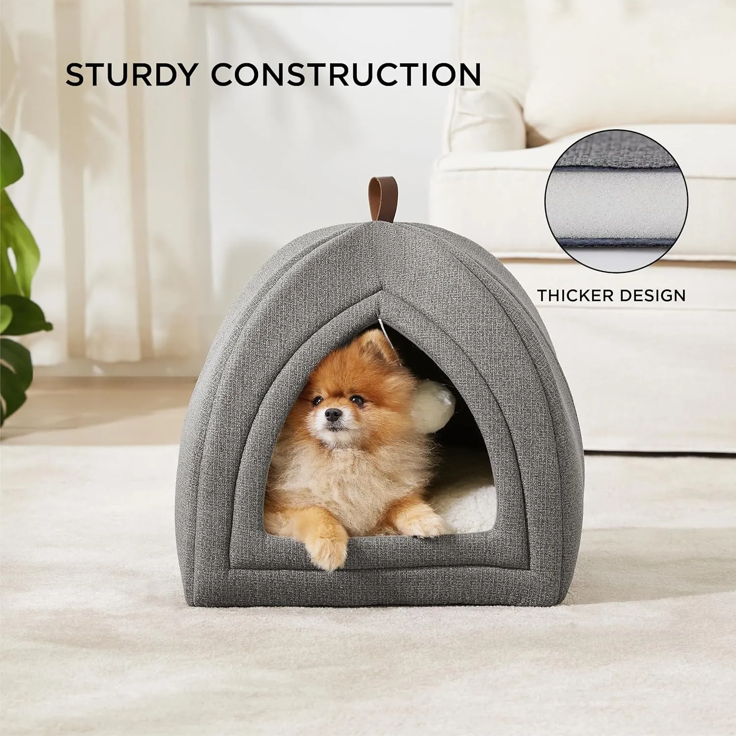 Bedsure Cat Beds for Indoor - 2 in 1 Cat Cave House Tent for Kittens and Small Pets with Removable Washable Cushioned Pillow, Foldable Kitten Hideaway with Non-Slip Bottom, Grey, 17.3 inches