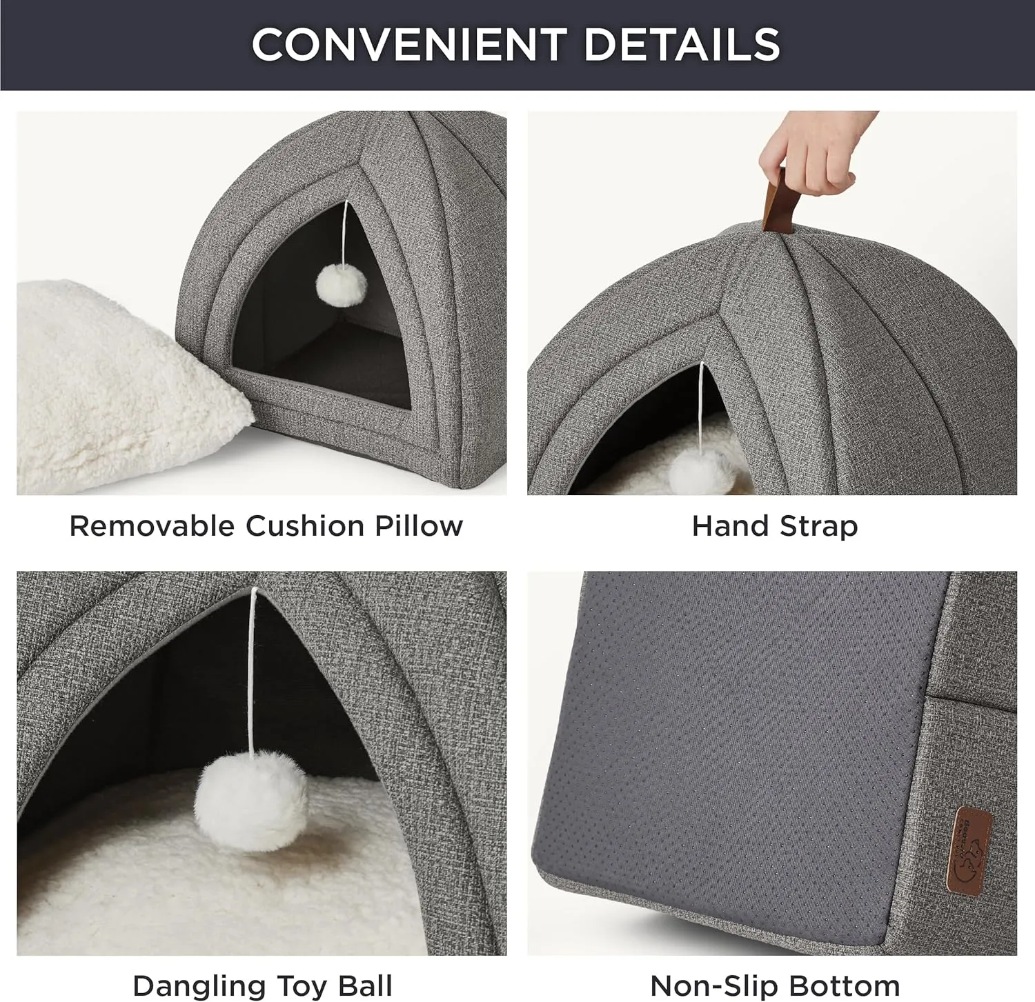 Bedsure Cat Beds for Indoor - 2 in 1 Cat Cave House Tent for Kittens and Small Pets with Removable Washable Cushioned Pillow, Foldable Kitten Hideaway with Non-Slip Bottom, Grey, 17.3 inches