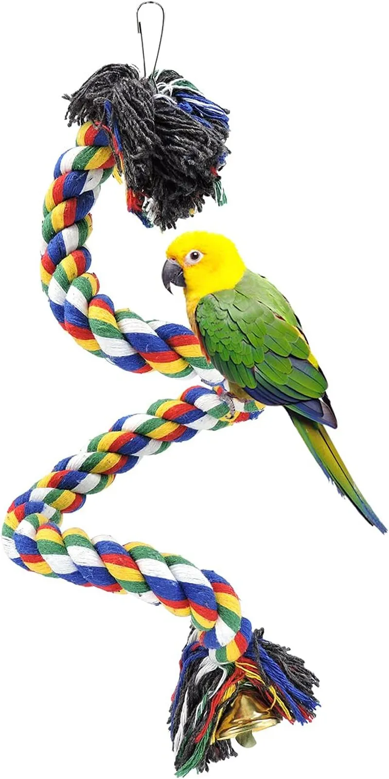 Bird Perches, Parrot Colorful Climbing Rope Swing Toys Parrot Stand with Bell and Hanging Clip for Parrots, Budgies, Macaws, Parakeets, and Other Small Birds. (50Cm)