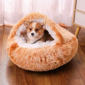 Calming Plush Semi-Enclosed Pet Nest Pita Bed For Dogs