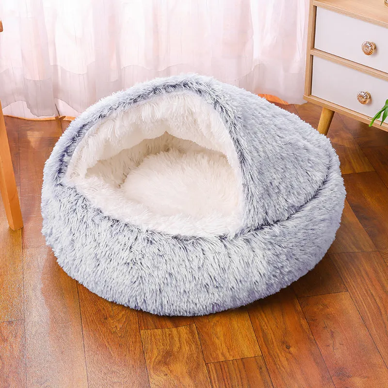 Calming Plush Semi-Enclosed Pet Nest Pita Bed For Dogs