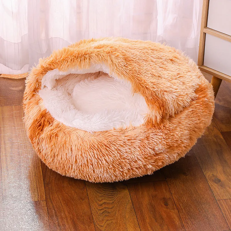 Calming Plush Semi-Enclosed Pet Nest Pita Bed For Dogs