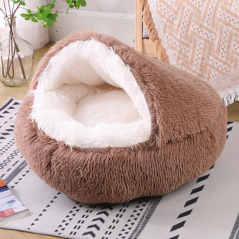 Calming Plush Semi-Enclosed Pet Nest Pita Bed For Dogs