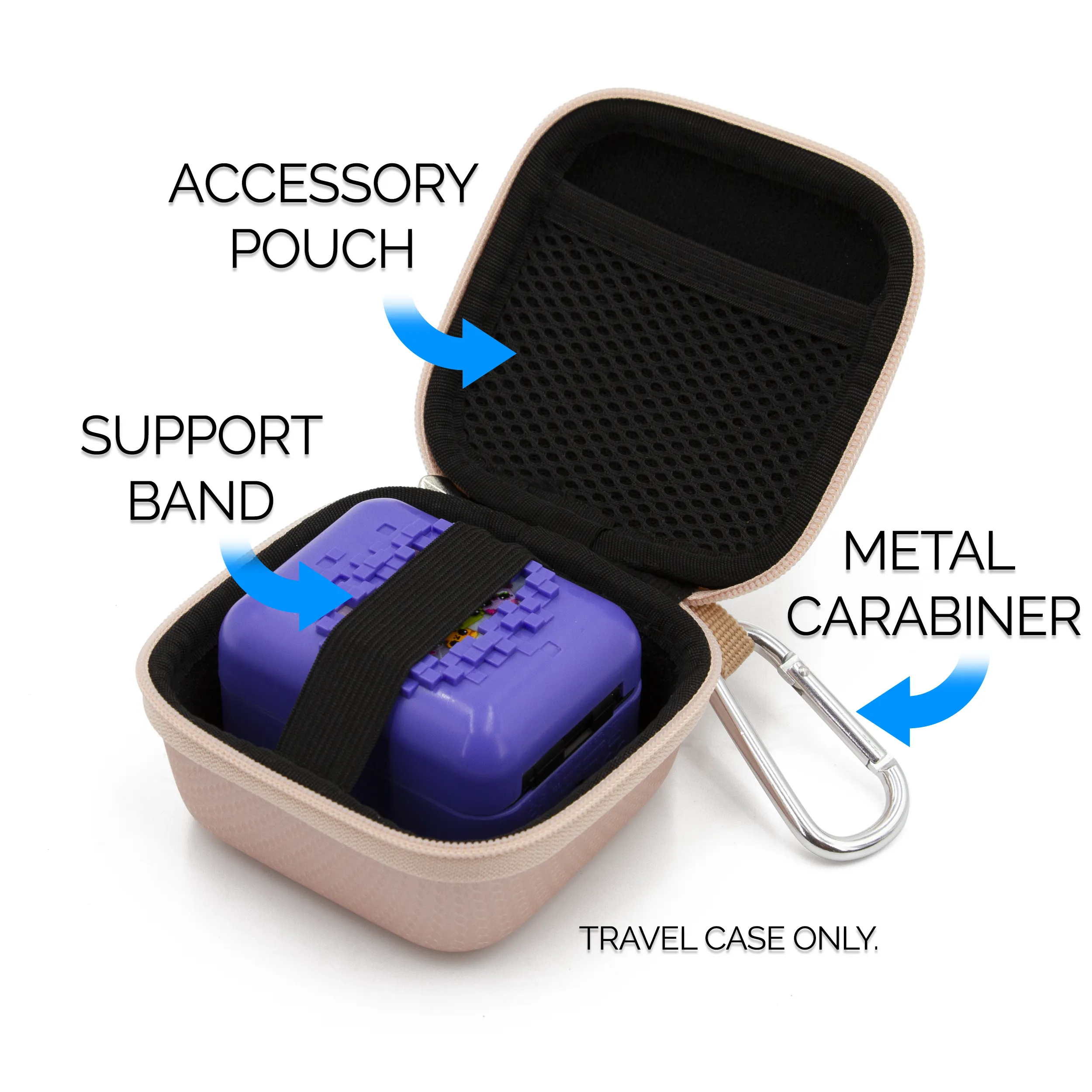 CASEMATIX Hard Shell Travel Case Compatible with Bitzee Interactive Digital Pet -Carry Case Only with Carabiner - Rose Gold