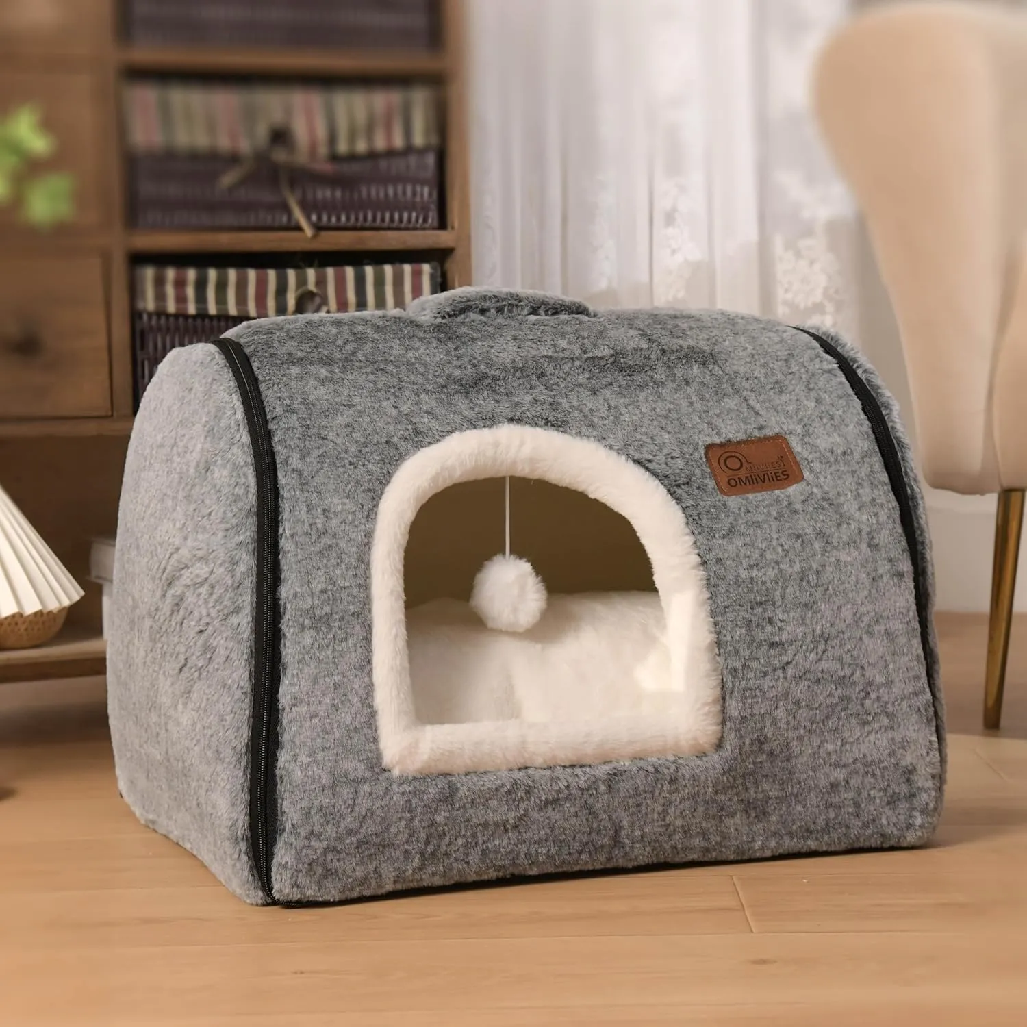 cat Bed cave-cat beds for Indoor Cats,Soft and Comfortable Cute cat Bedcat House,with Removable Washable Cushioned Pillow,Enclosed cat Bed,Kitty cat hutHideaway,Small large Dog Tent (Dark Grey)