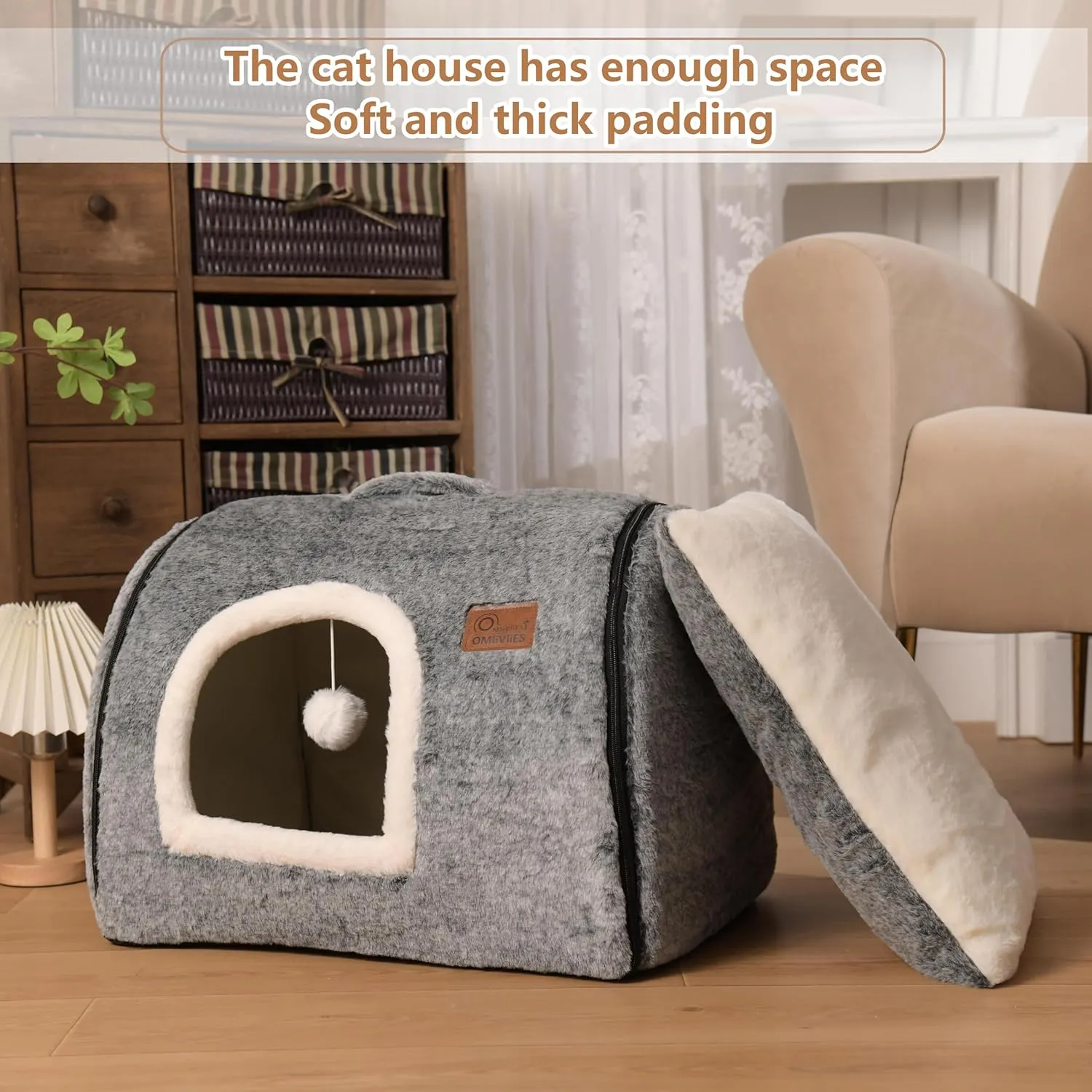 cat Bed cave-cat beds for Indoor Cats,Soft and Comfortable Cute cat Bedcat House,with Removable Washable Cushioned Pillow,Enclosed cat Bed,Kitty cat hutHideaway,Small large Dog Tent (Dark Grey)