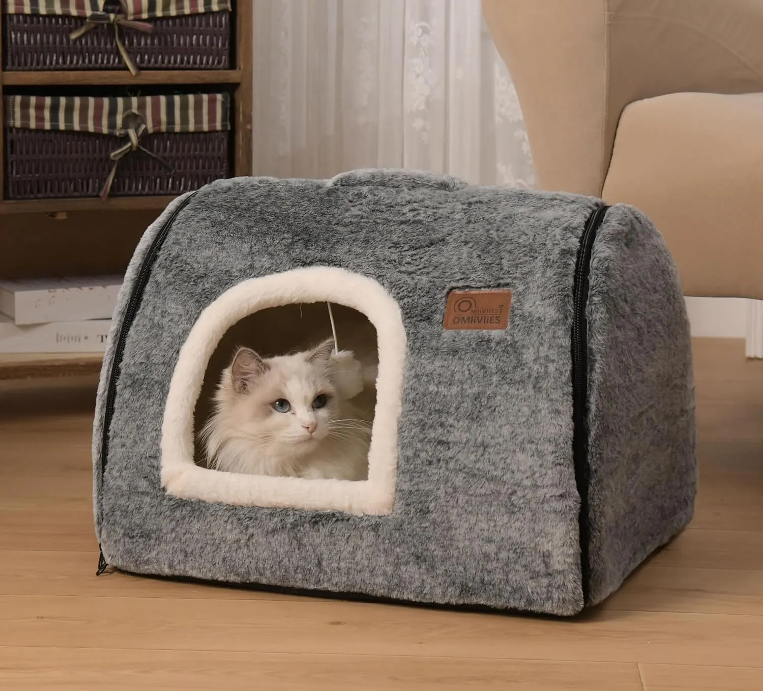 cat Bed cave-cat beds for Indoor Cats,Soft and Comfortable Cute cat Bedcat House,with Removable Washable Cushioned Pillow,Enclosed cat Bed,Kitty cat hutHideaway,Small large Dog Tent (Dark Grey)