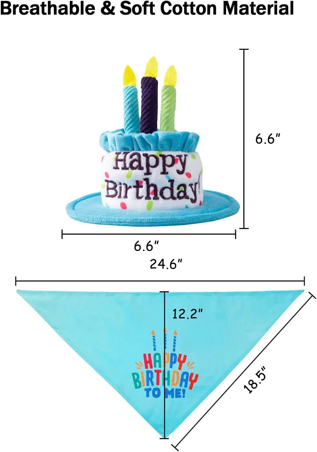 Cat Happy Birthday Cake Hat & Bandana Scarfs Set with Colorful Candles Blue, Cat Birthday Party Supplies Decorations