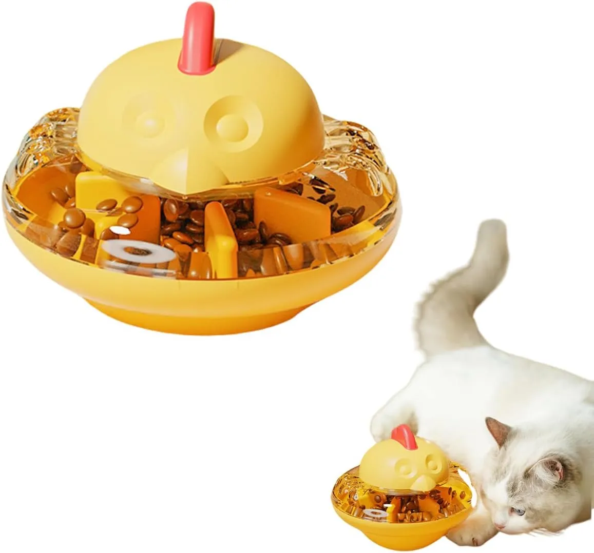 Cat Puzzle Feeders for Indoor Cats, Interactive Enrichment Cat Feeder Ball, Cat Slow Feeder Toy(Yellow)