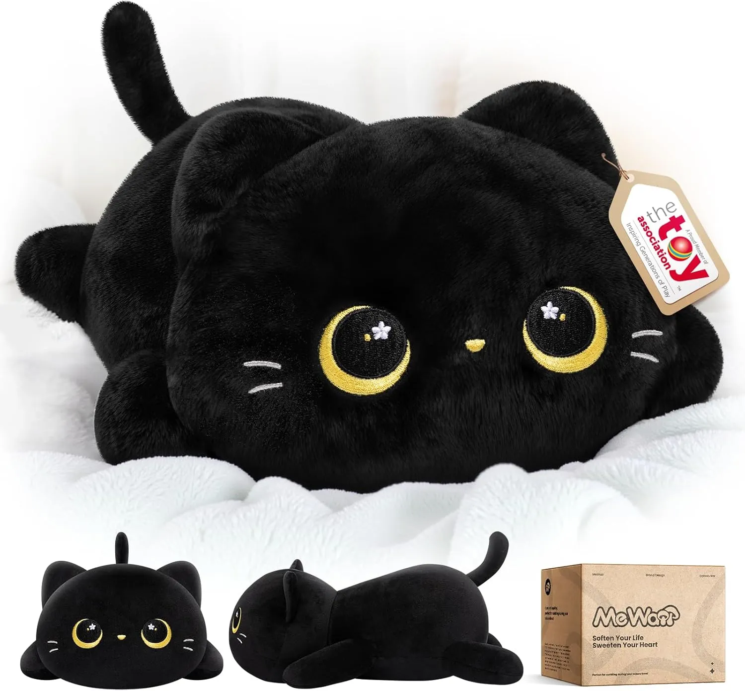 Cute Black Cat Plush Pillow, Kawaii Plushies Black Cat Stuffed Animals, Squishy Plushies, Cuddle Plush Pillow for Kids & Girls