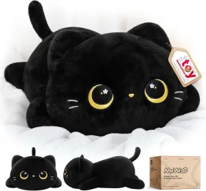 Cute Black Cat Plush Pillow, Kawaii Plushies Black Cat Stuffed Animals, Squishy Plushies, Cuddle Plush Pillow for Kids & Girls