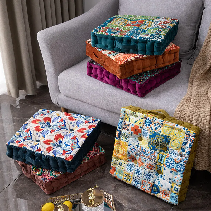 Dutch Velvet Printed Thick Butt Cushion Portable Outdoor Cushions Square Fat Floor Pillow
