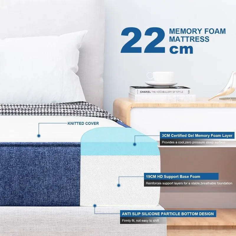 Gel Memory Foam Mattress,Breathable Mattress Medium Firm in a Box with Skin-Friendly Knitted Cover