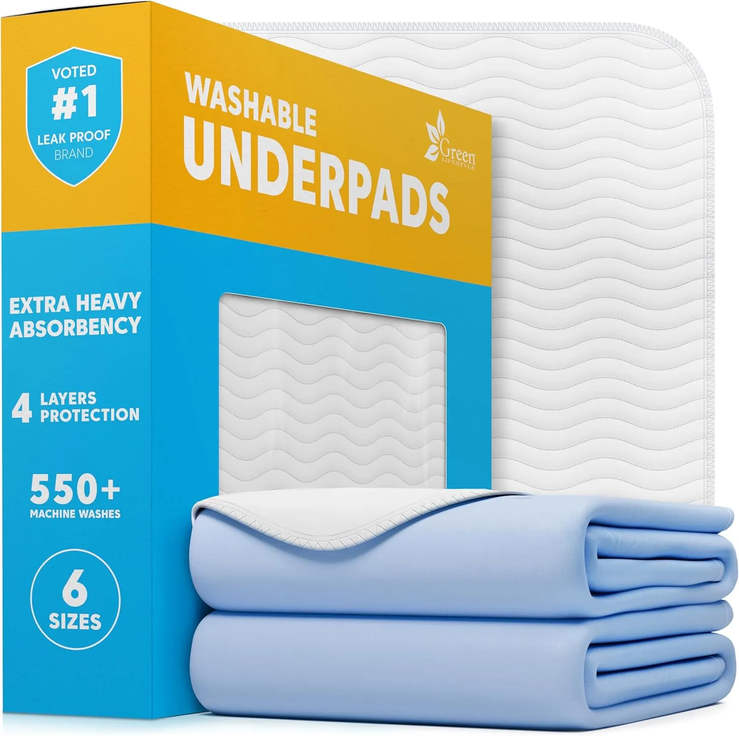 GREEN LIFESTYLE Washable Pee Pads for Dogs - Thick Heavy Absorbent Waterproof Pet Training Pads - Puppy Pads - for Puppy Playpen, Crate, Whelping Box, Potty Training (Pack of 2 - 18x24)
