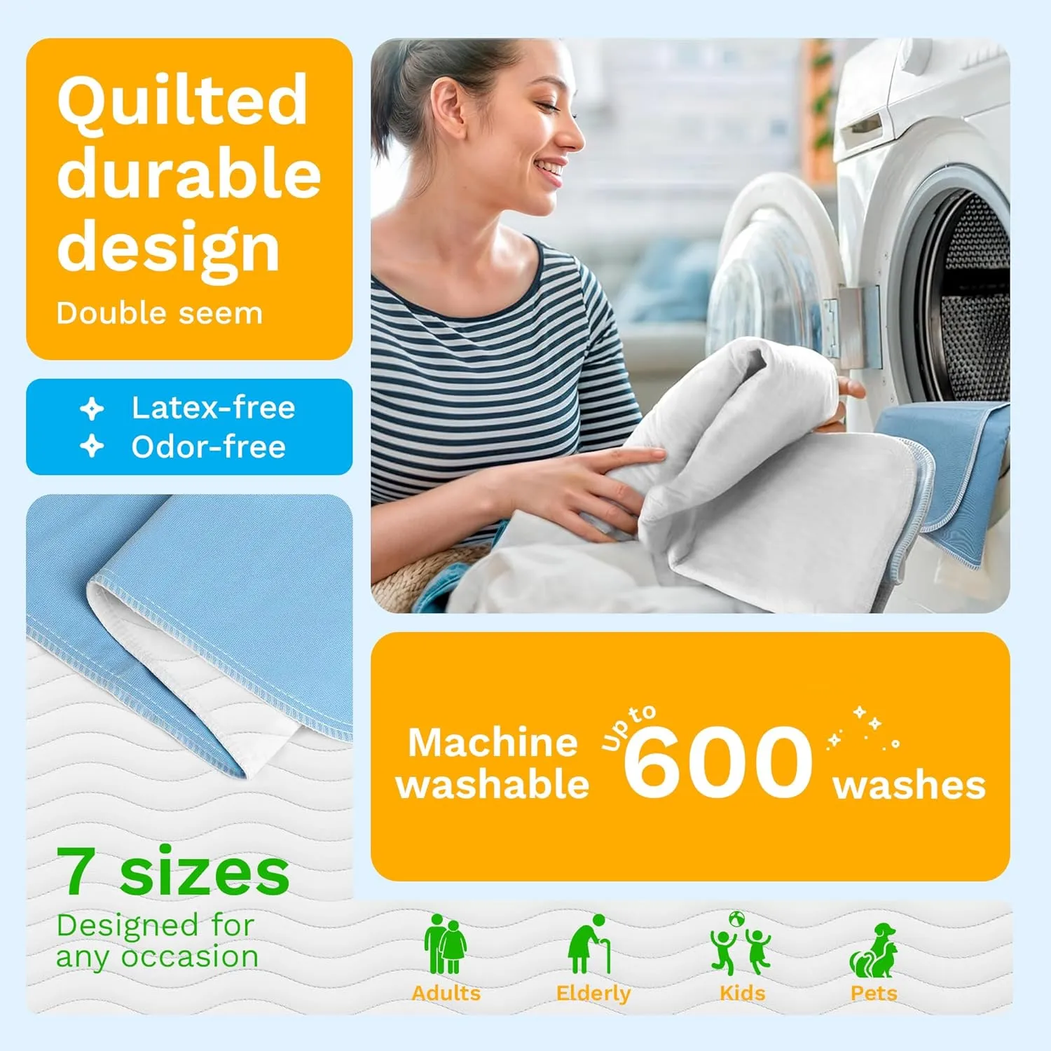 GREEN LIFESTYLE Washable Underpads - Large Bed Pads for use as Incontinence Bed Pads, Reusable Pet Pads, Great for Dogs, Cats, Bunny, Seniors Bed Pad (Pack of 6 - 30x34)