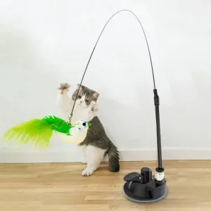 Interactive Cat Toy with Suction Cup, Feather, and Bell