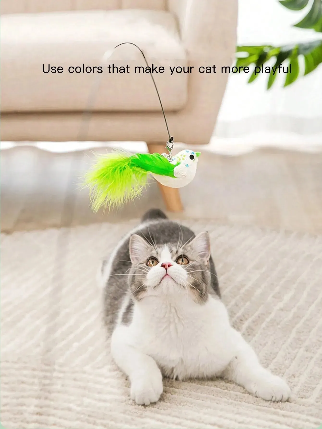 Interactive Cat Toy with Suction Cup, Feather, and Bell