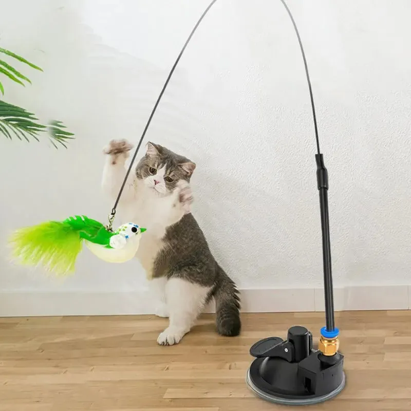 Interactive Cat Toy with Suction Cup, Feather, and Bell