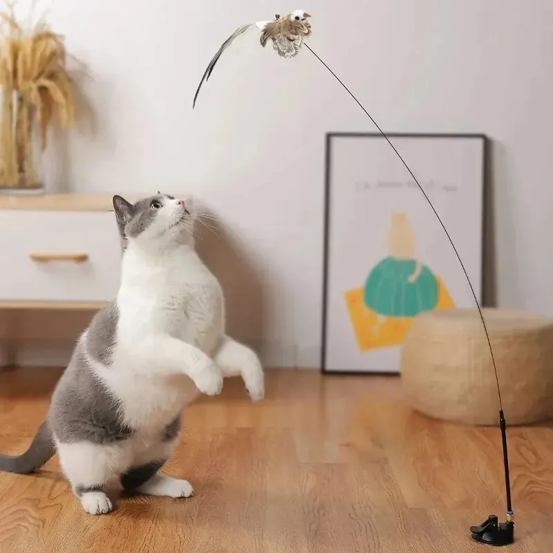 Interactive Feather Teaser Cat Toy with Bell and Suction Cup