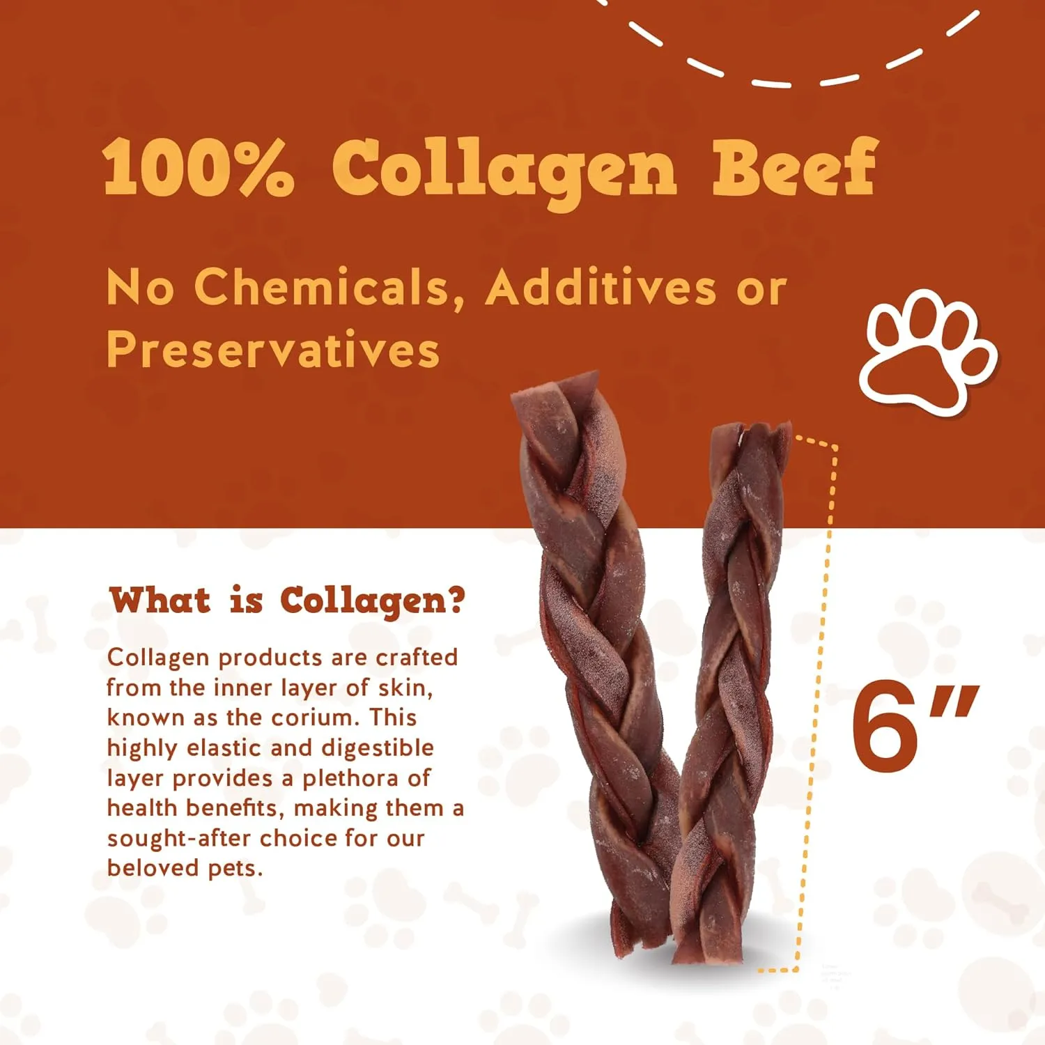 Jack&Pup 6" Braided Beef Collagen Sticks for Dogs - Rawhide Free Dog Chews Long Lasting Collagen Chews for Dogs - Bully Sticks Alternative (8 Pack)