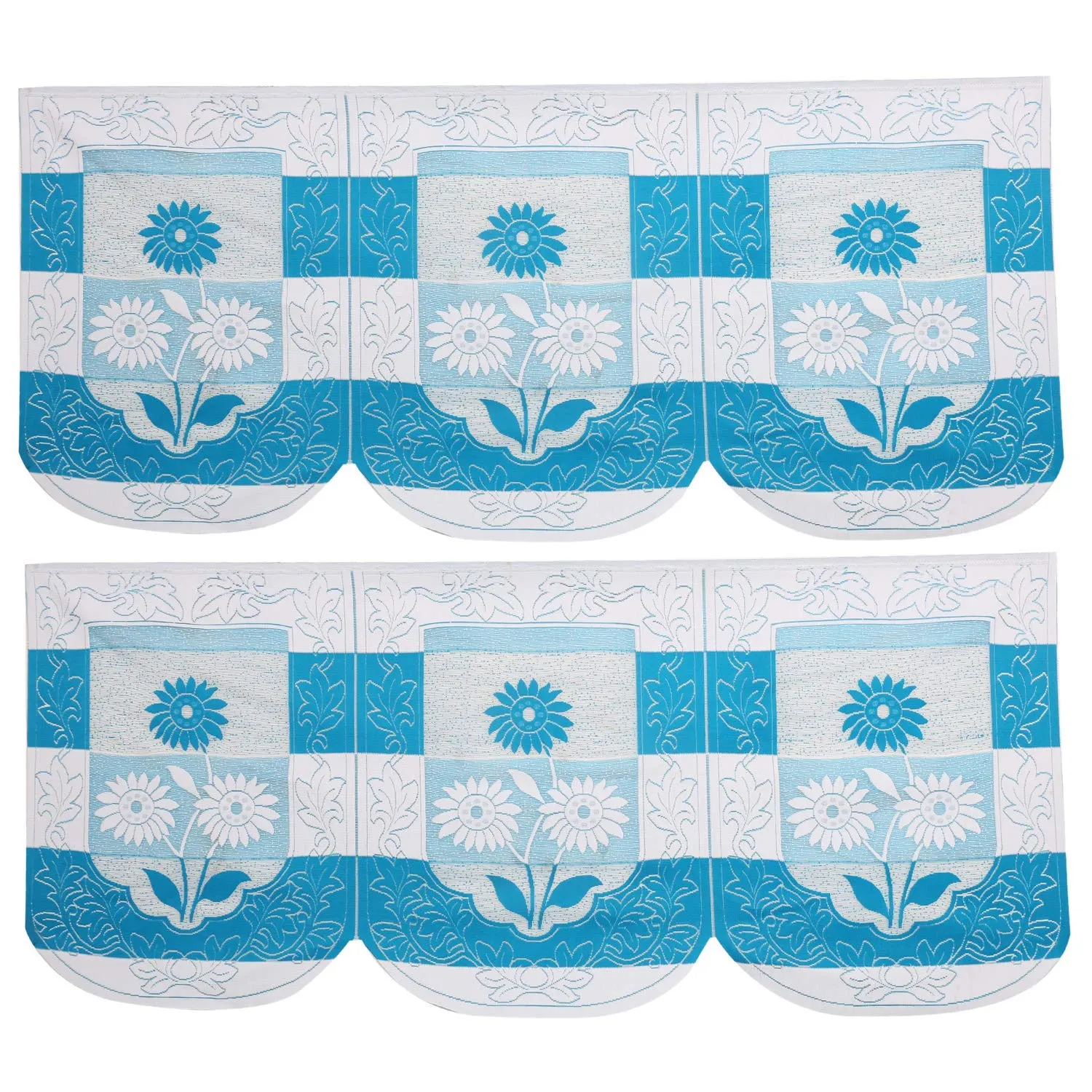 Kuber Industries Side Flower Cotton 5 Seater Sofa Cover, 70" x 29", Set of 6, Blue