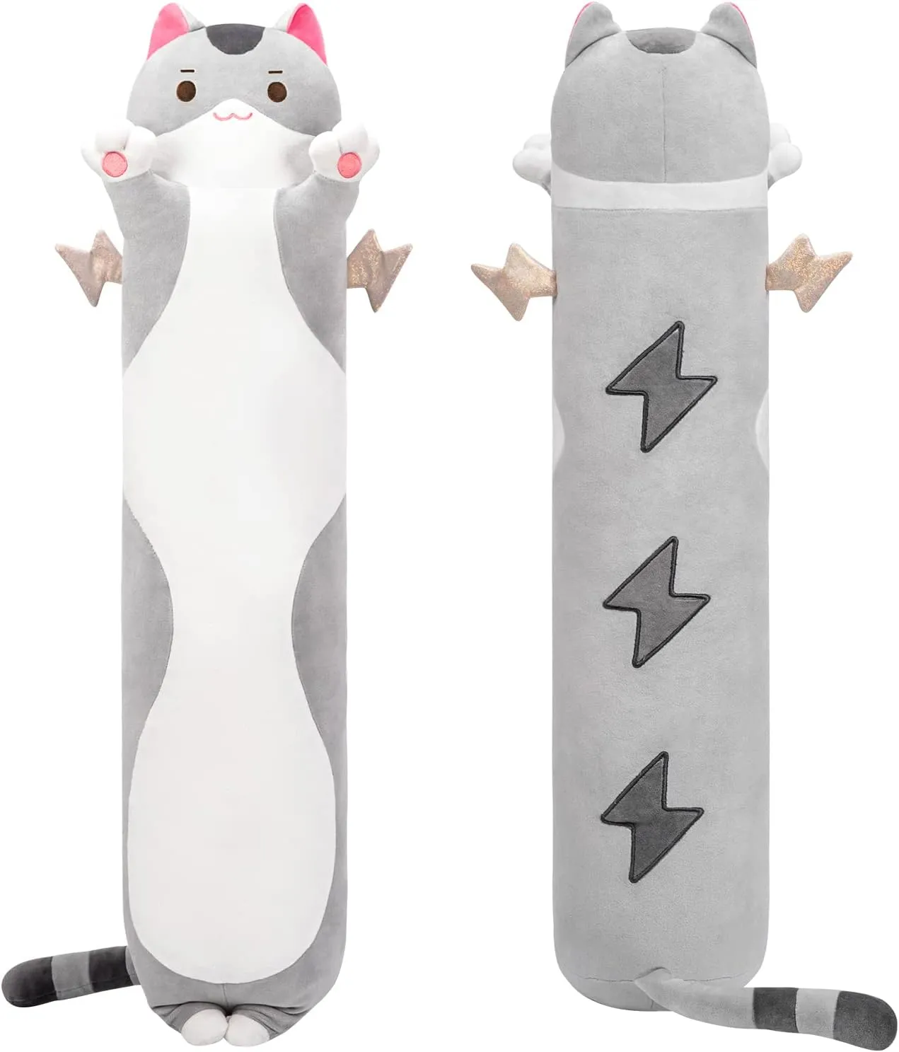Long Cat Plush 5 Sizes, 120% Extra Filling Giant Plushness Kids Body Pillow, Kawaii Cute Grey Cat Stuffed Animals Plushies, Big Long Body Pillow Cat Plush Gift for Girls 20