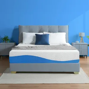 Olee Sleep Queen Mattress, 10 Inch Gel Memory Foam Mattress, Gel Infused for Comfort and Pressure Relief, CertiPUR-US Certified, Bed-in-a-Box, Medium Firm, Blue, Queen Size
