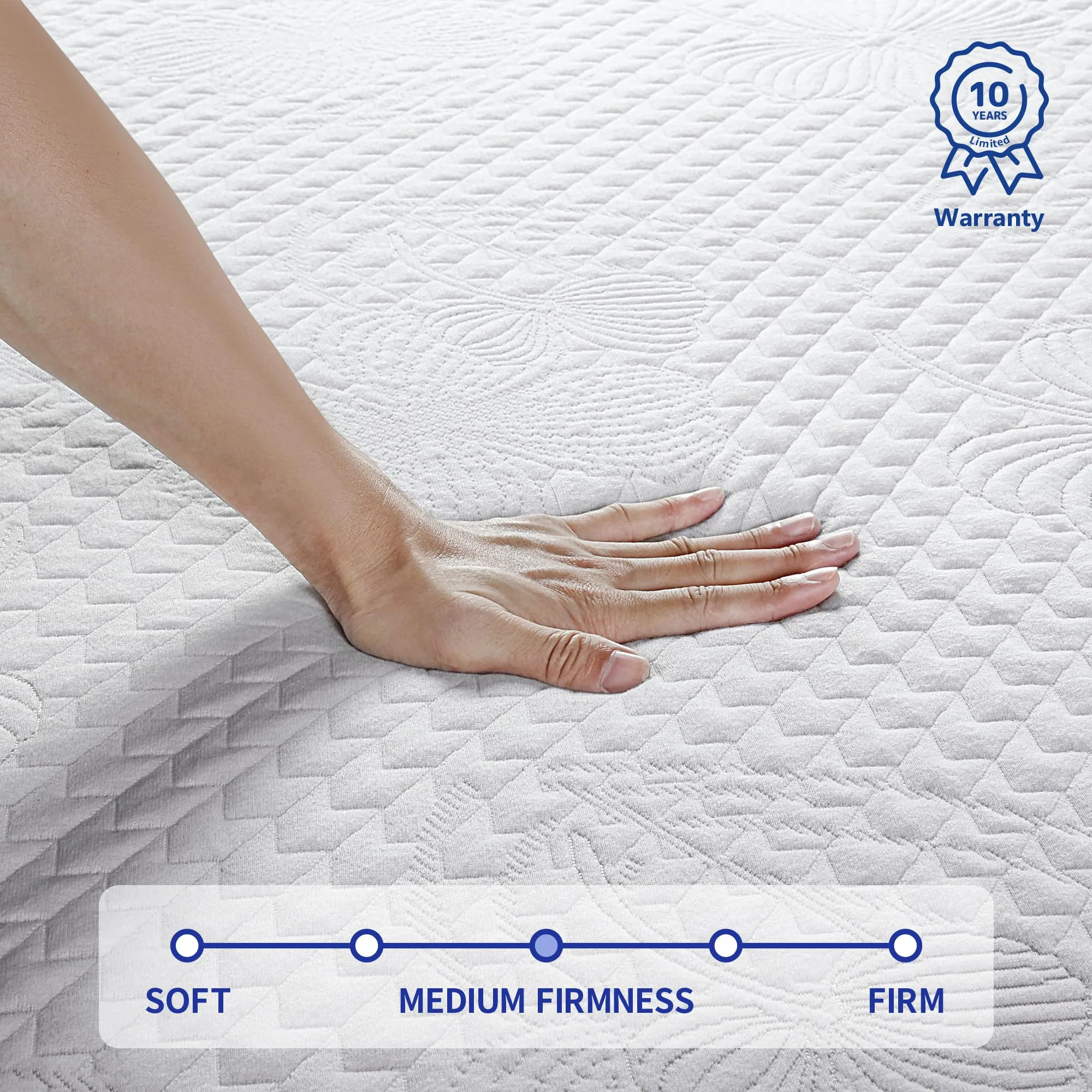 Olee Sleep Queen Mattress, 10 Inch Gel Memory Foam Mattress, Gel Infused for Comfort and Pressure Relief, CertiPUR-US Certified, Bed-in-a-Box, Medium Firm, Blue, Queen Size