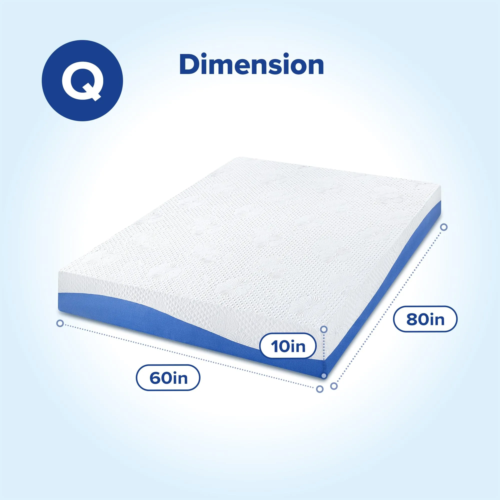 Olee Sleep Queen Mattress, 10 Inch Gel Memory Foam Mattress, Gel Infused for Comfort and Pressure Relief, CertiPUR-US Certified, Bed-in-a-Box, Medium Firm, Blue, Queen Size