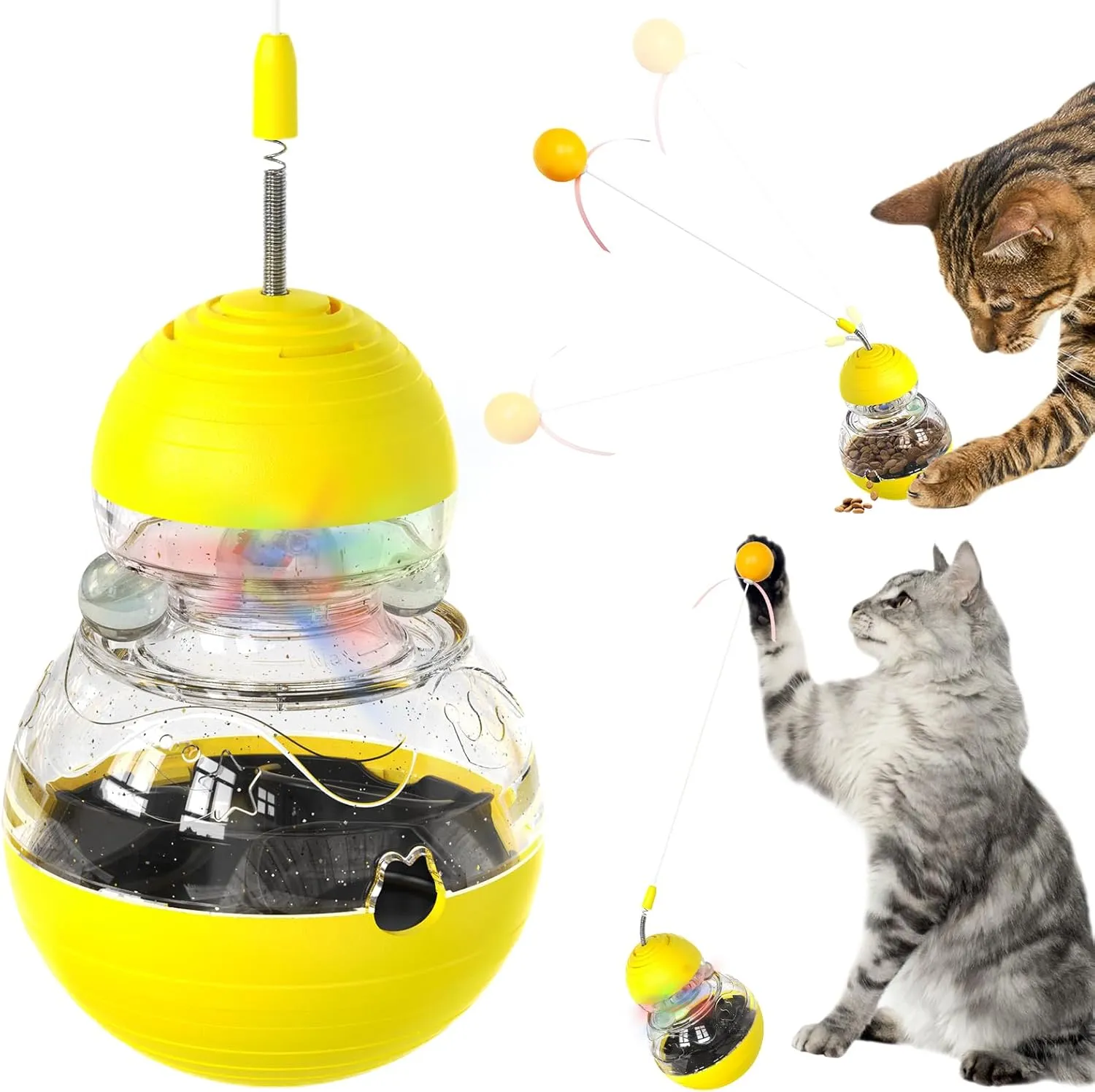 payanwin Cat Interactive Toys for Indoor Cats, Tumbler Treat DispenserKitten Wand Toy Engaging Tumbler Design Funny Balls Slow Food Dispenser Feeder (Yellow)