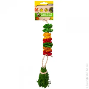 Pet One Veggie Rope and Straw Chew Hanging Pom Poms Small Animal Toy^^^