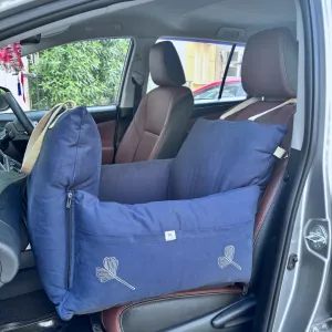 PoochMate Travel Bed for Small Dogs : 22X22 Navy & Beige