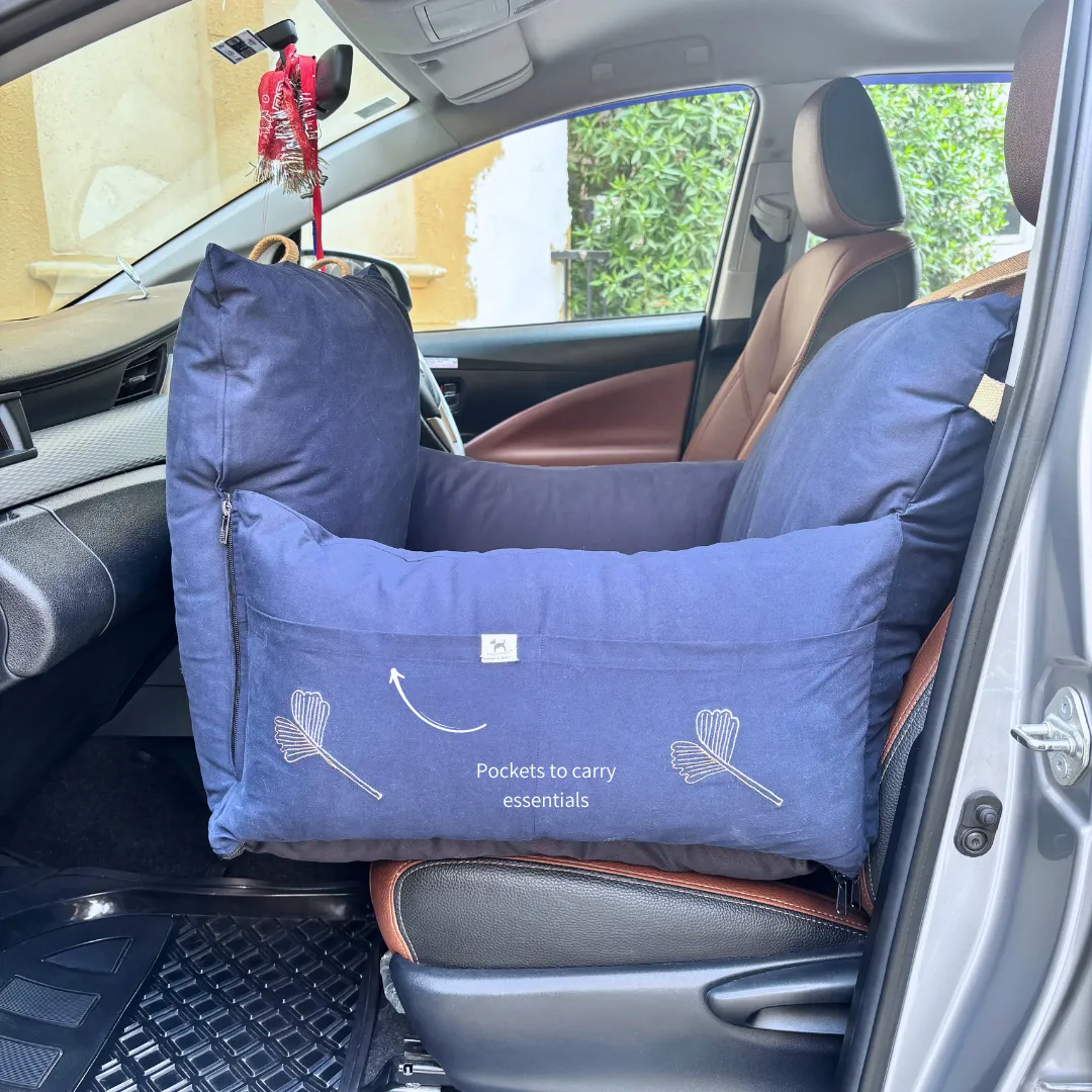PoochMate Travel Bed for Small Dogs : 22X22 Navy & Beige