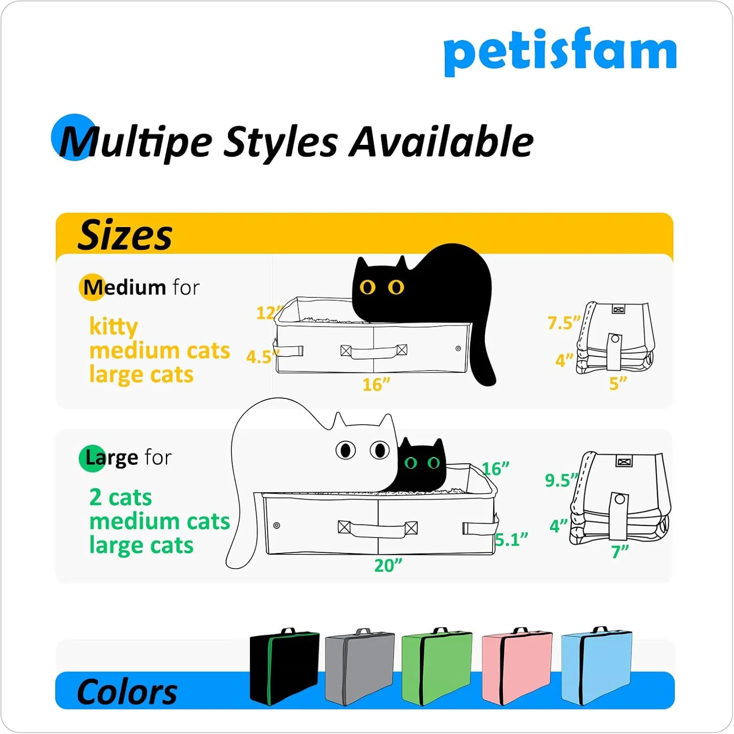 Portable Cat Travel Litter Box with Zipped Lid to Keep Everything Contained. No Odor, Leakage and Messes. Easy to Carry, Clean and Use in Car, Hotel, Aiarplane. (Large, Grey)