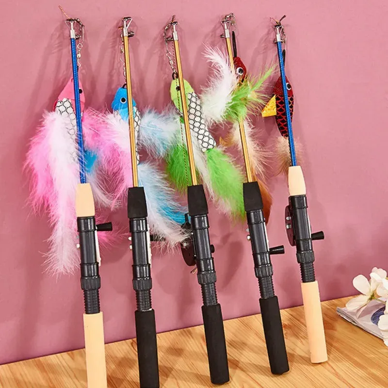 Retractable Feather Wand Cat Toy - Telescopic Fishing Rod Design