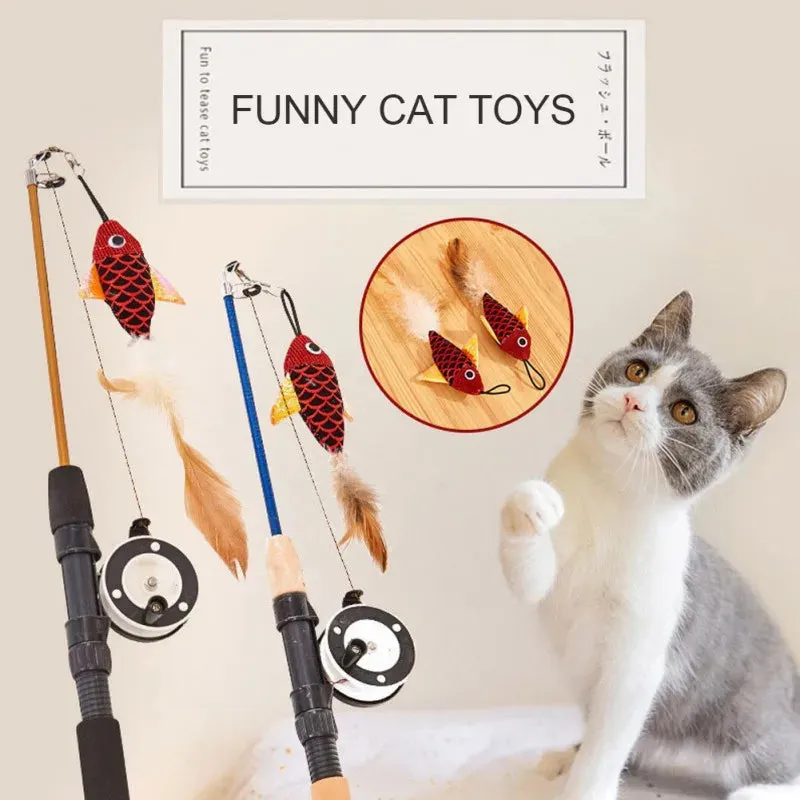 Retractable Feather Wand Cat Toy - Telescopic Fishing Rod Design
