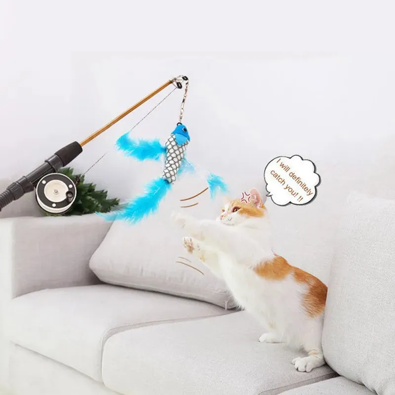 Retractable Feather Wand Cat Toy - Telescopic Fishing Rod Design