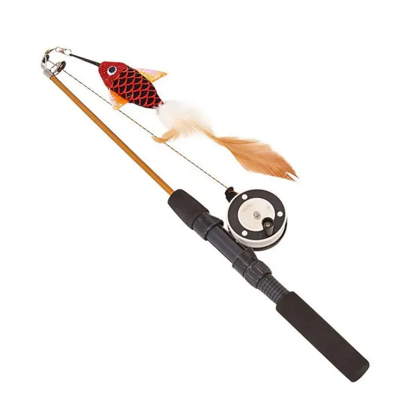 Retractable Feather Wand Cat Toy - Telescopic Fishing Rod Design