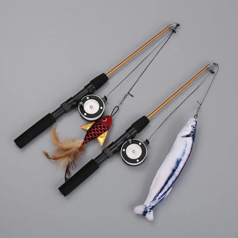Retractable Feather Wand Cat Toy - Telescopic Fishing Rod Design