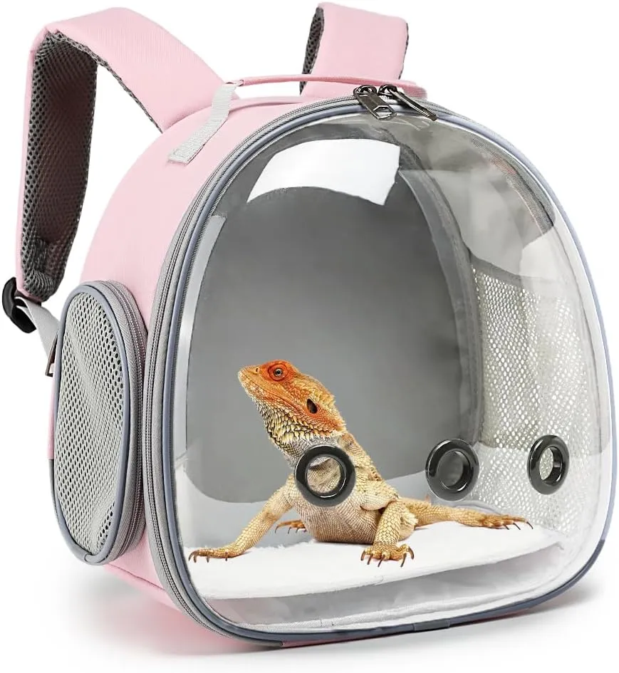 Small Animal Carrier Backpack Space Capsule Bubble Window Carrier Backpack for Lizard Guinea Pig (Pink)