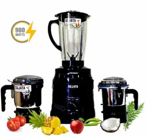Sujata Supermix Black 900-Watt Juicer Mixer Grinder | 3 Jars | 22000 RPM | Unbreakable Blender Jar | Shock-Proof Design