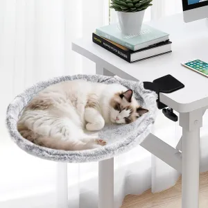 Uross Cat Desk Bed - 180 Rotating Soft & Comfortable Rabbit Fur Bed, Modern Indoor Cat Nest Furniture for Office Desks and Game Tables, Island Table-Supports 50 lbs (LightGrey)