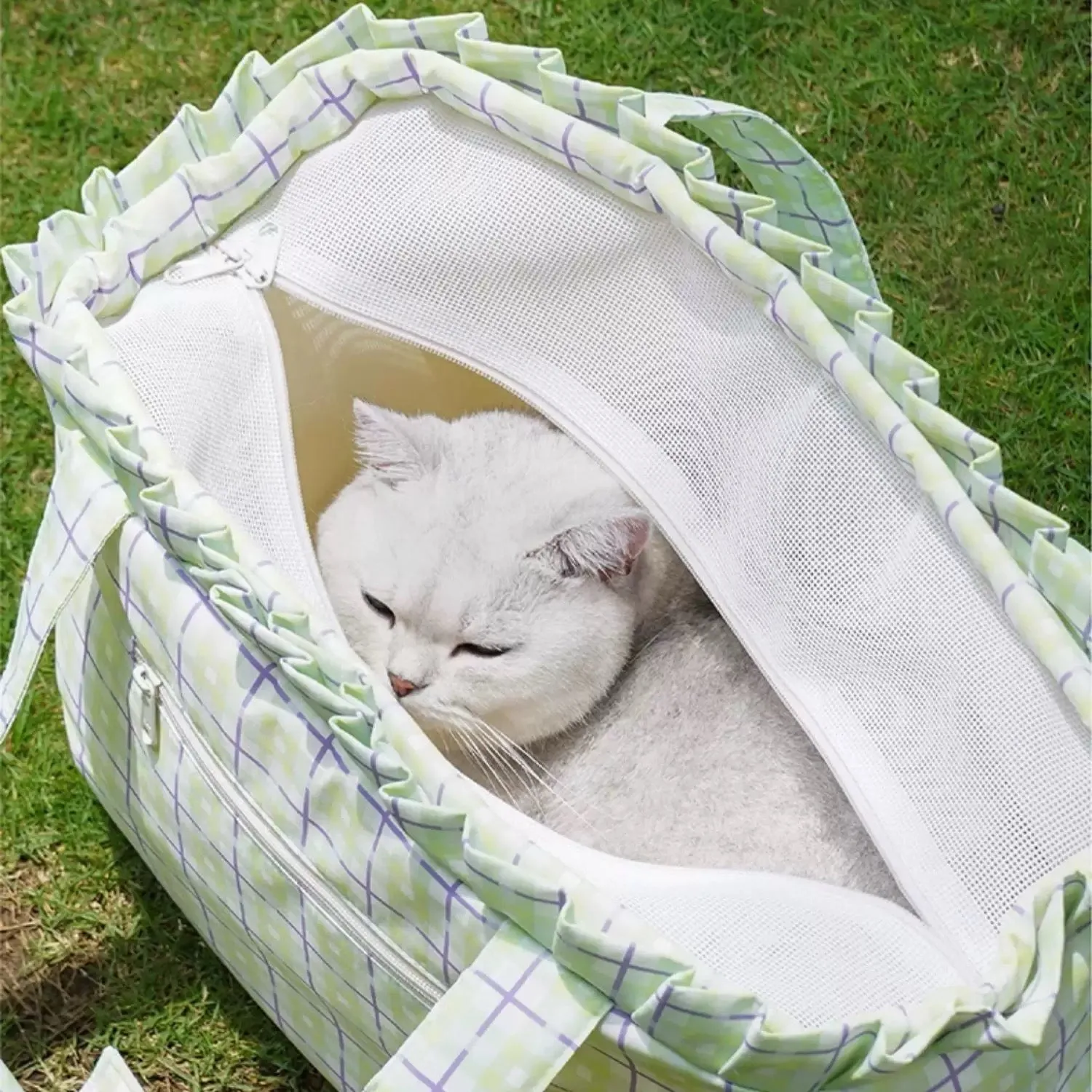 ZEZE Outdoor Plaid Shoulder Pet Bag